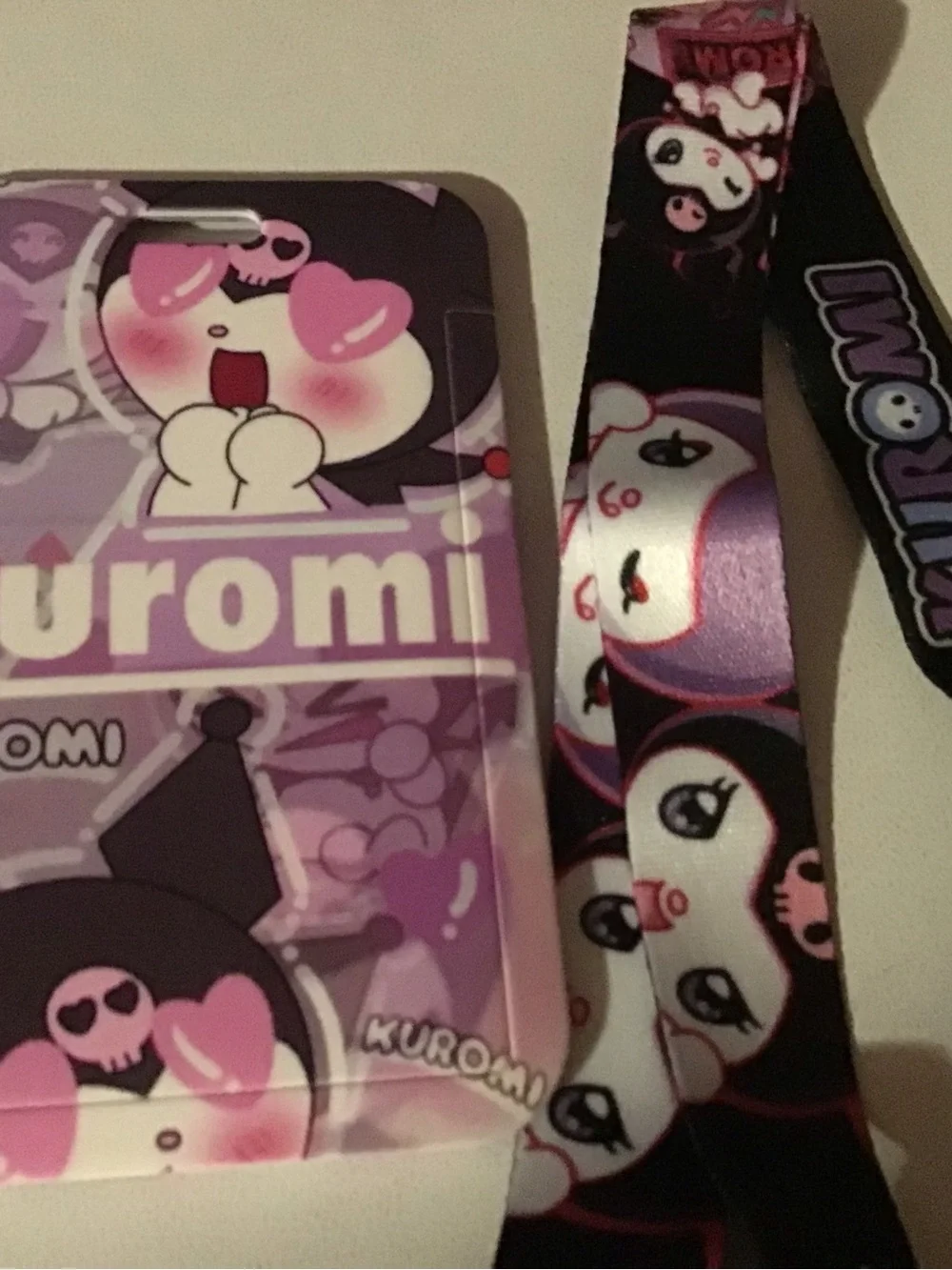Purple Cartoon Phone Card Holder with Lanyard